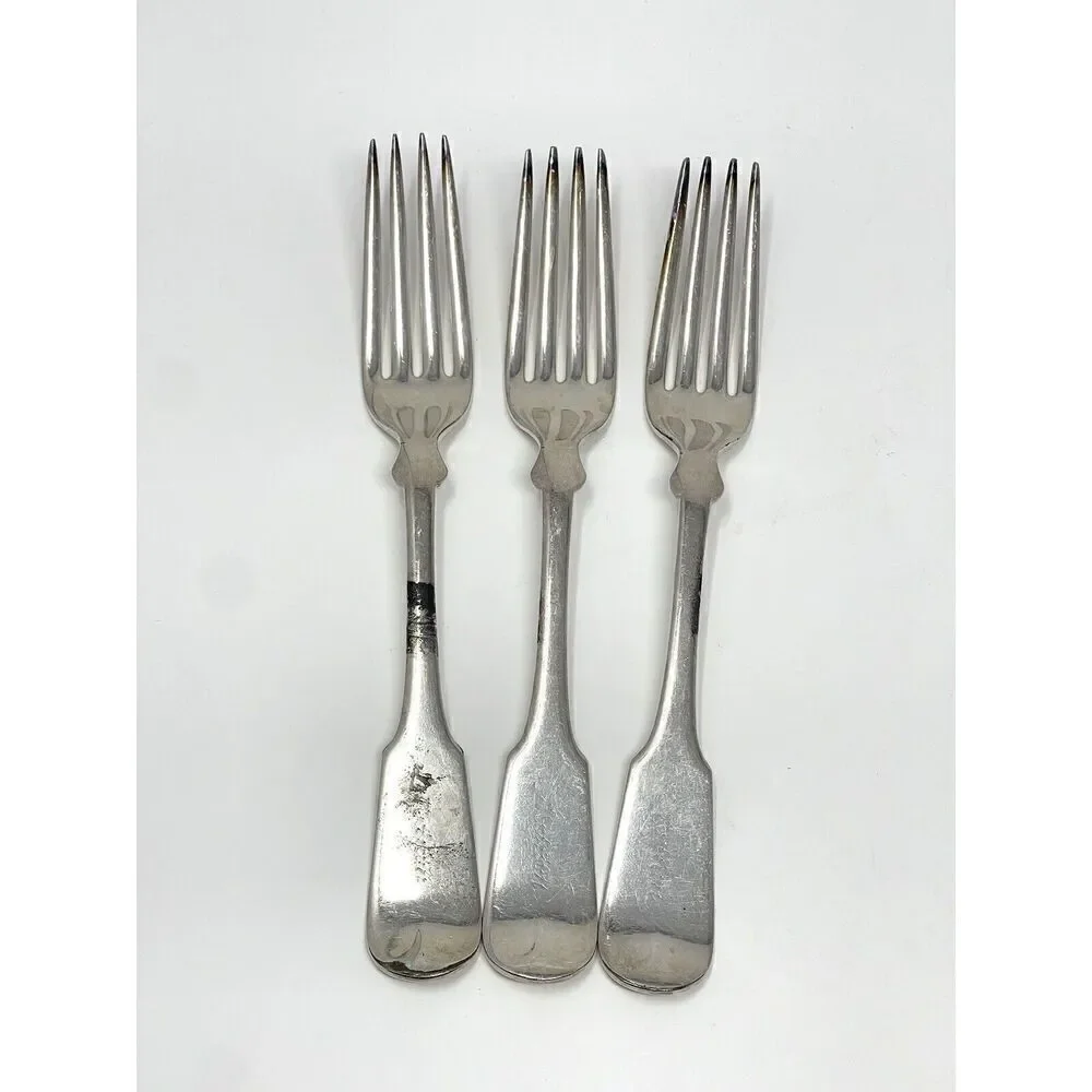 Rogers International Tipped 7 1/2” Dinner Forks Engraved Silverplate Set Of 3